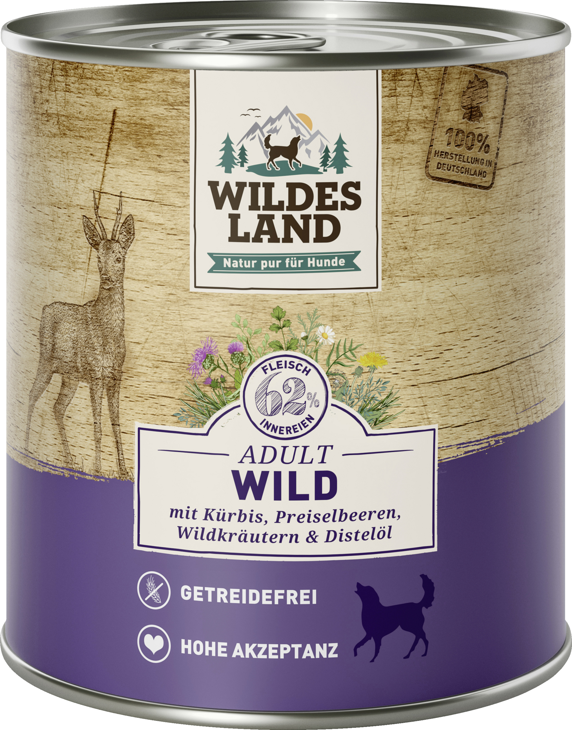 Wet dog food - wild with pumpkin, cranberries, wild herbs and safflower oil