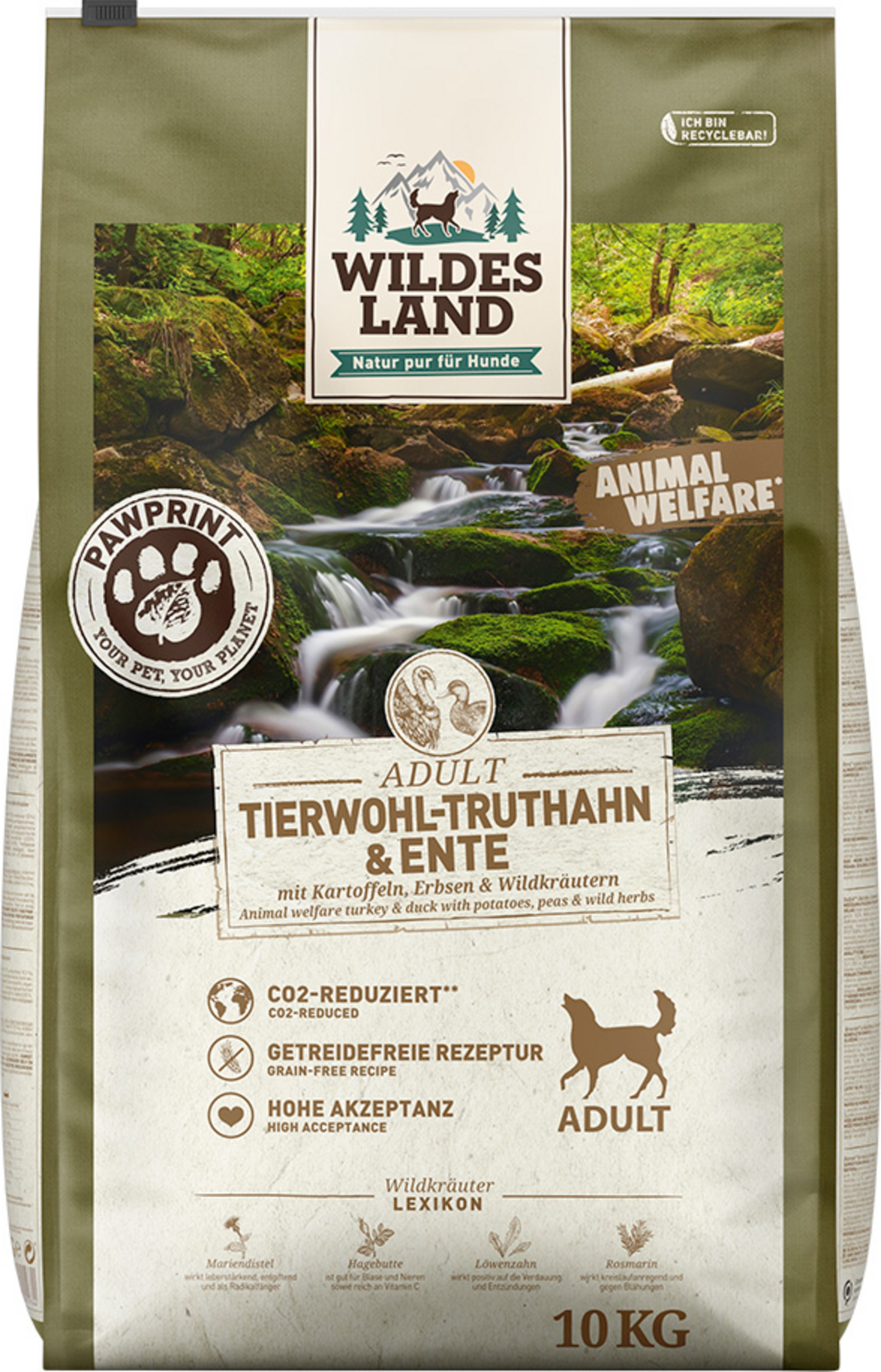 Wildes Land Dog Food Adult PawPrint Animal Welfare Turkey & Duck