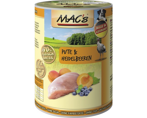 Wet dog food MAC's DOG turkey and blueberry 400 g