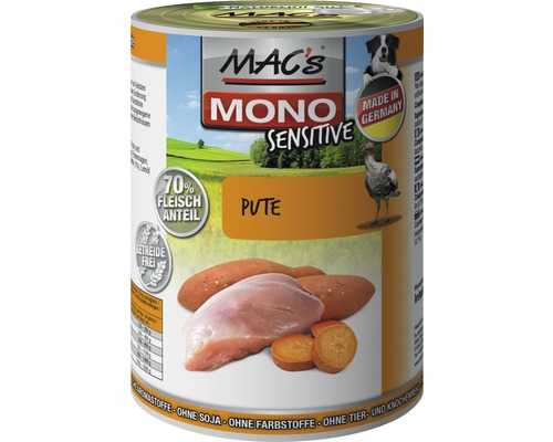Wet dog food MAC's DOG Sensitive turkey 100% and millet 400 g