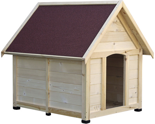 Dog house 112 x 97 x 104 cm with 6 feet and natural bitumen pointed roof