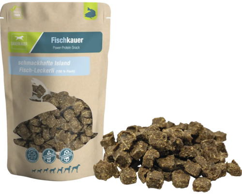 Dog snack DAUERKAUER Fischkauer Island fish treat, approx. 125 g dental care, stress relief for dogs, chew item