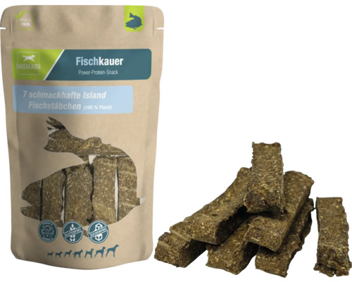 Dog snack DAUERKAUER Fischkauer Island fish sticks, 7 pieces, 120 g dental care, stress relief for dogs, chewing item
