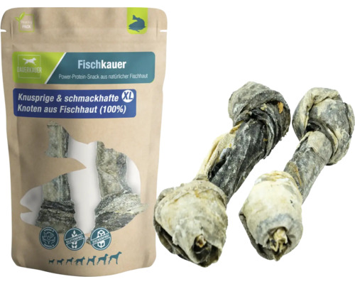Dog snack DAUERKAUER fish chewer XL fish skin knot, 2 pieces, approx. 180 g dental care, stress relief for dogs, chewing item