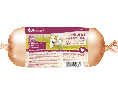 Dog snack Hansepet Landwurst Chicken 220 g, reward training snack