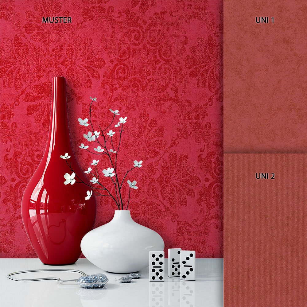 Newroom Metallic Non-Woven Wallpaper Red Classic Traditional Natural Neo Cl