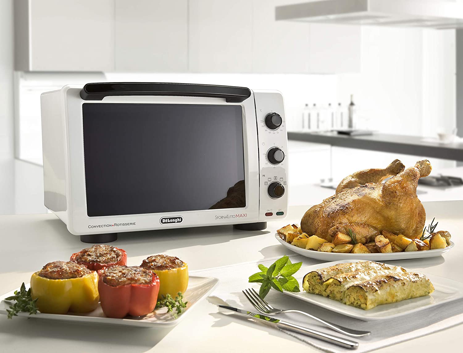 Delonghi EO326 02WH Oven, Bianco Sforna Tutto Maxi Ventilato Forno 32Lt