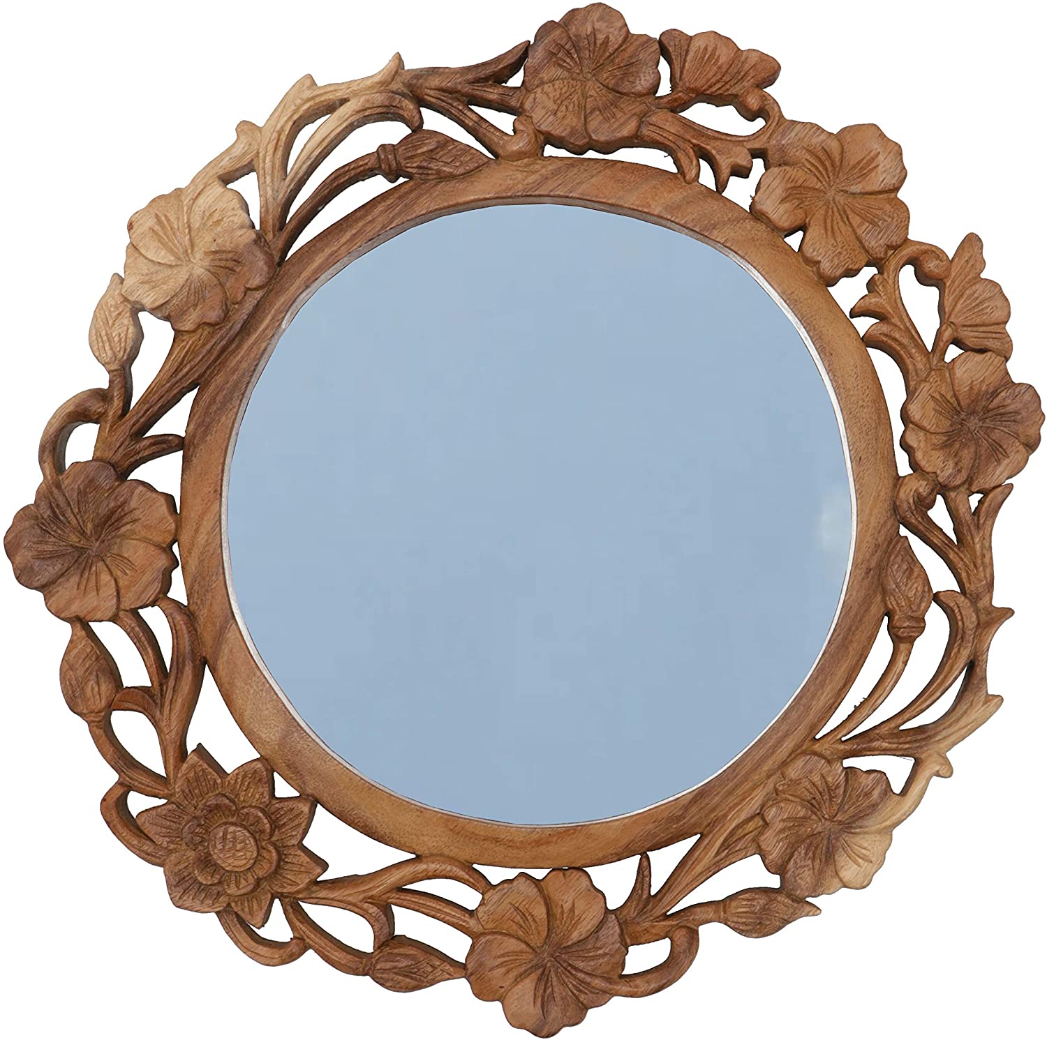 Guru-Shop Decorative Mirror with Carved Flower Ornaments Brown 38 x 38 x 2 