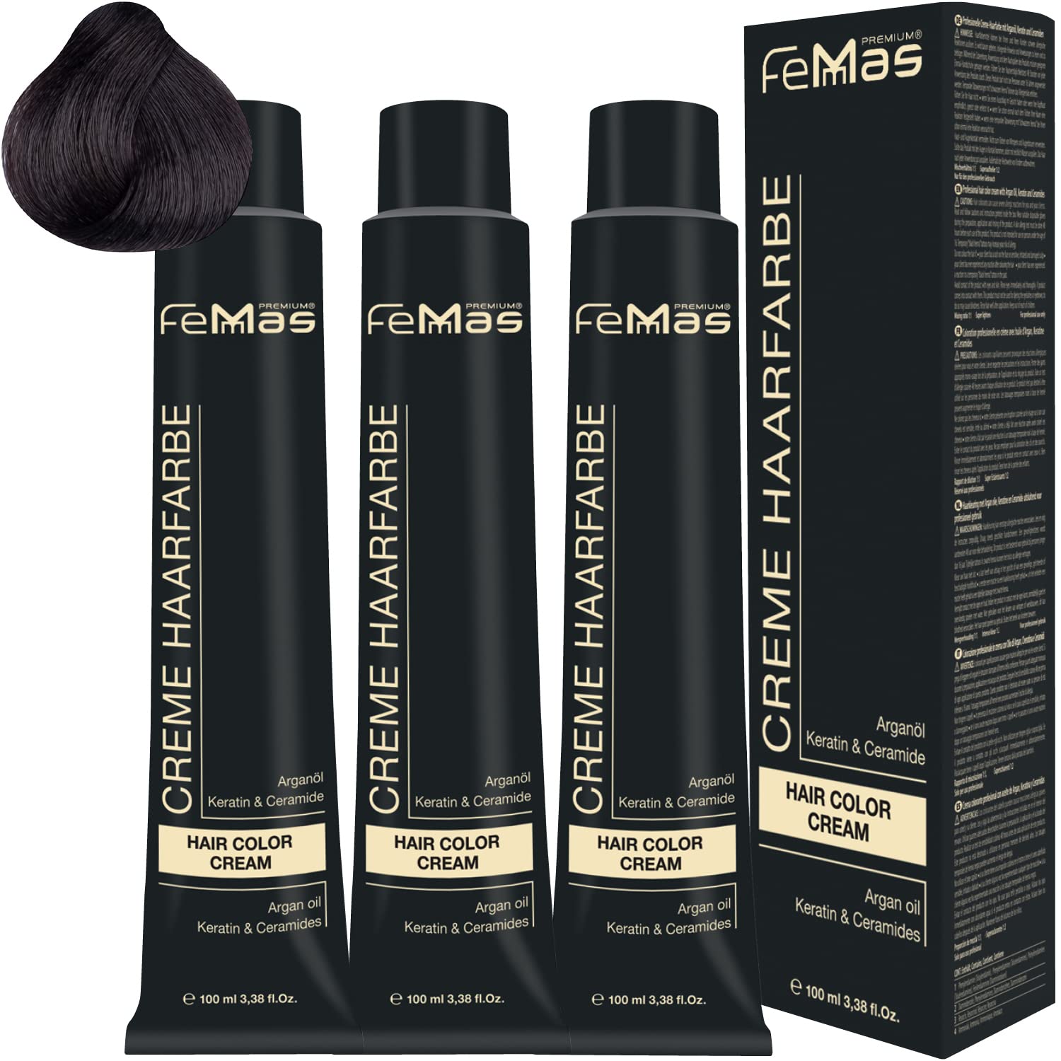 Femmas Hair Colour Cream 100 ml Hair Colour Medium Brown Intensive 4.0 Pack of 3, ‎medium