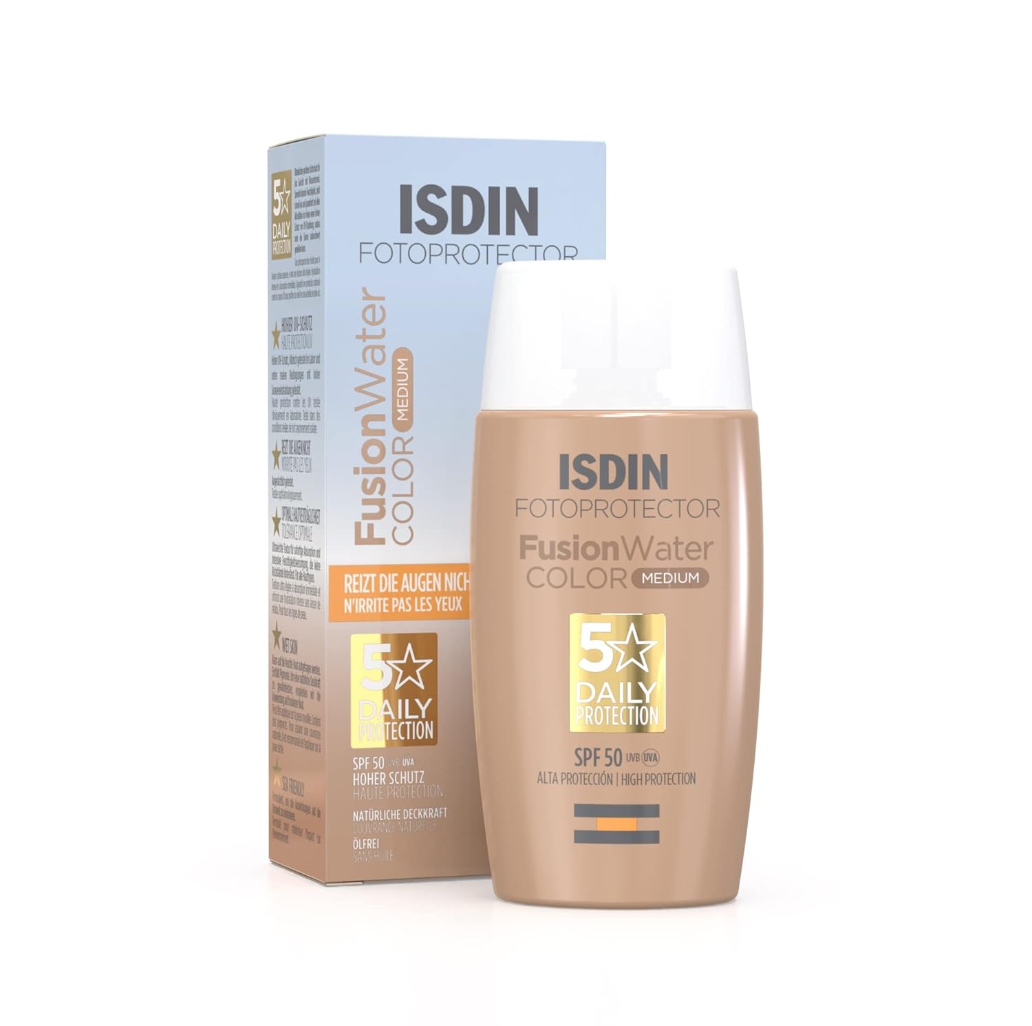 Isdin Fusion Water Color Face Sun Cream, SPF 50, Tinted Daily Face Sunscreen, Ultra-Light Texture, 50 ml