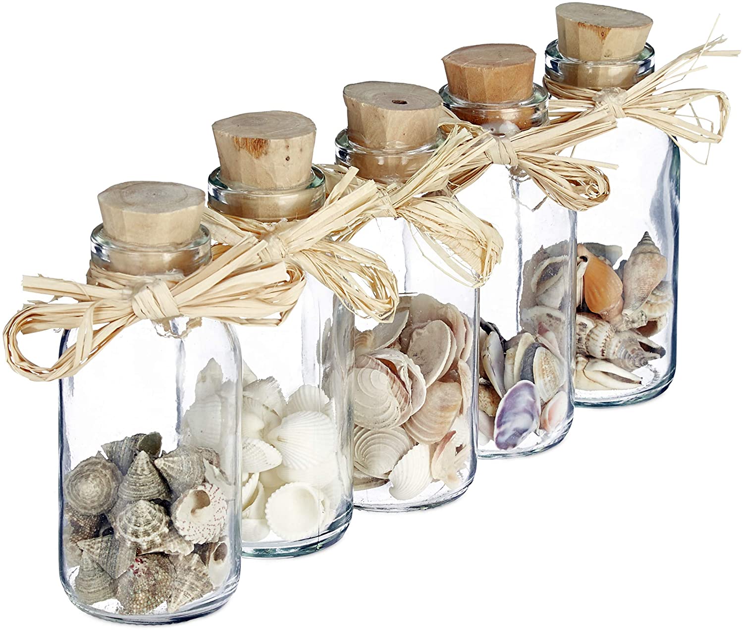 Relaxdays Seashell Decorative Bottles Set Of 5 Seashell Mix, Maritime Bath 