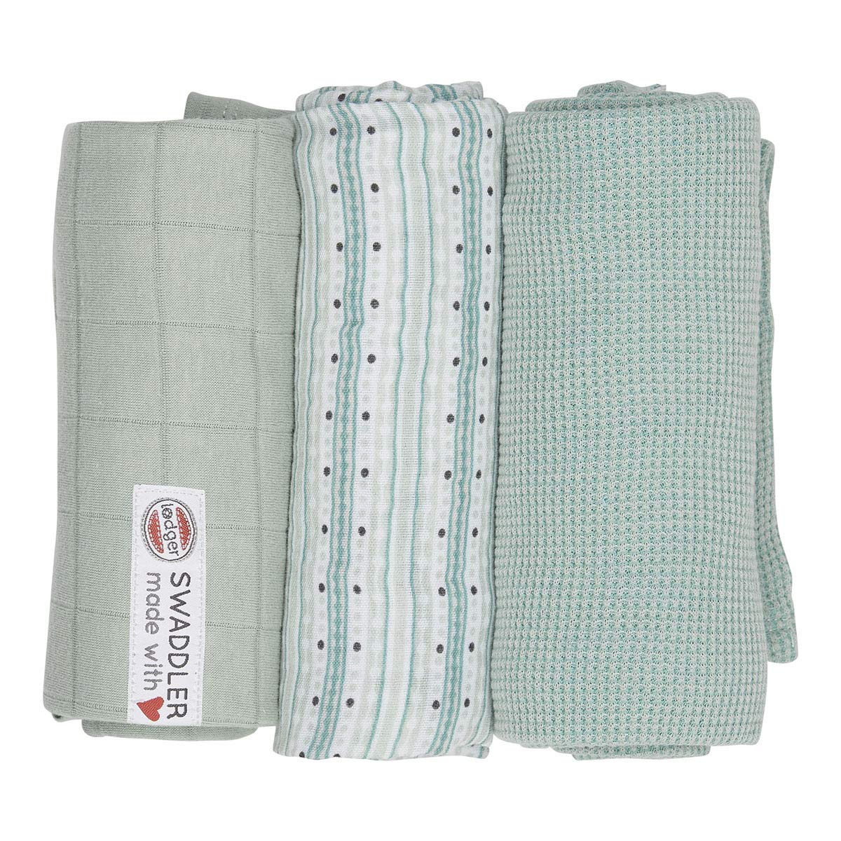 Lodger SW19.2.06.006 081 70 Muslin Nappies Swaddler Empire Pack of 3 70 x 70 cm Green