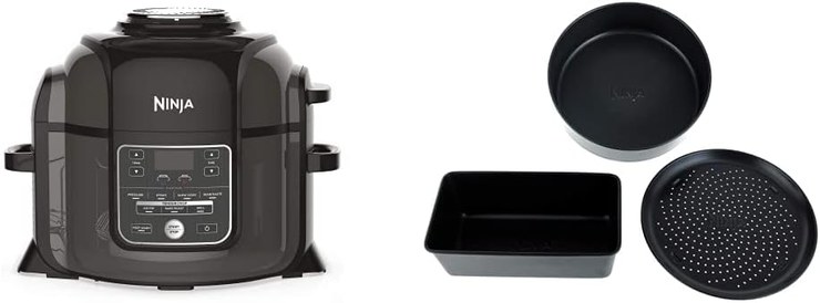 Ninja Foodi Multi Cooker [OP300EU] Tender Crisp Technology, Black and Gray & 4380J300EUUK Foodi 3-Piece Non-Stick Bakeware Bakeware Set, Ceramic Coated, Black