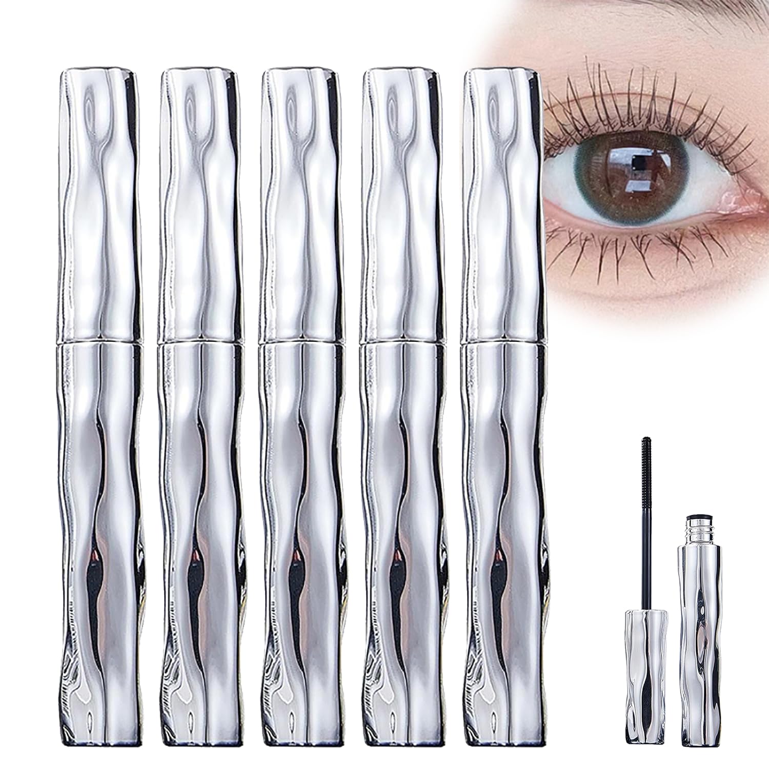 Steel Tube Eyelash Primer, Waterproof Mascara with Long Curler, Steel Tube Mascara Primer, Smudge-Free Long Lasting Eyelash Primer(5pcs)