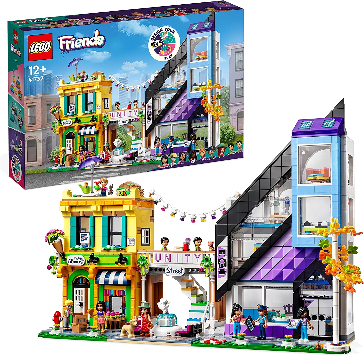 LEGO 41732 Friends City Centre, Creative Modular Building Toy, Decorate & Display with 9 Figures, Home and Shops, 2023 Characters