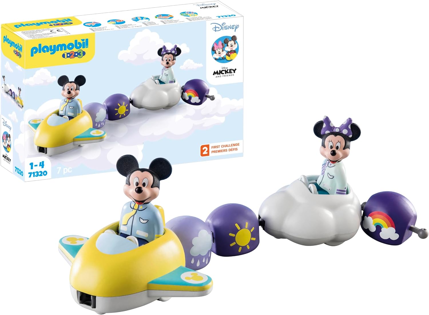 PLAYMOBIL 1.2.3 & Disney 71320 Mickey & Minnie\'s Cloud Flight, Mickey Mouse, Educational Toy for Toddlers, Toy for Children from 12 Months