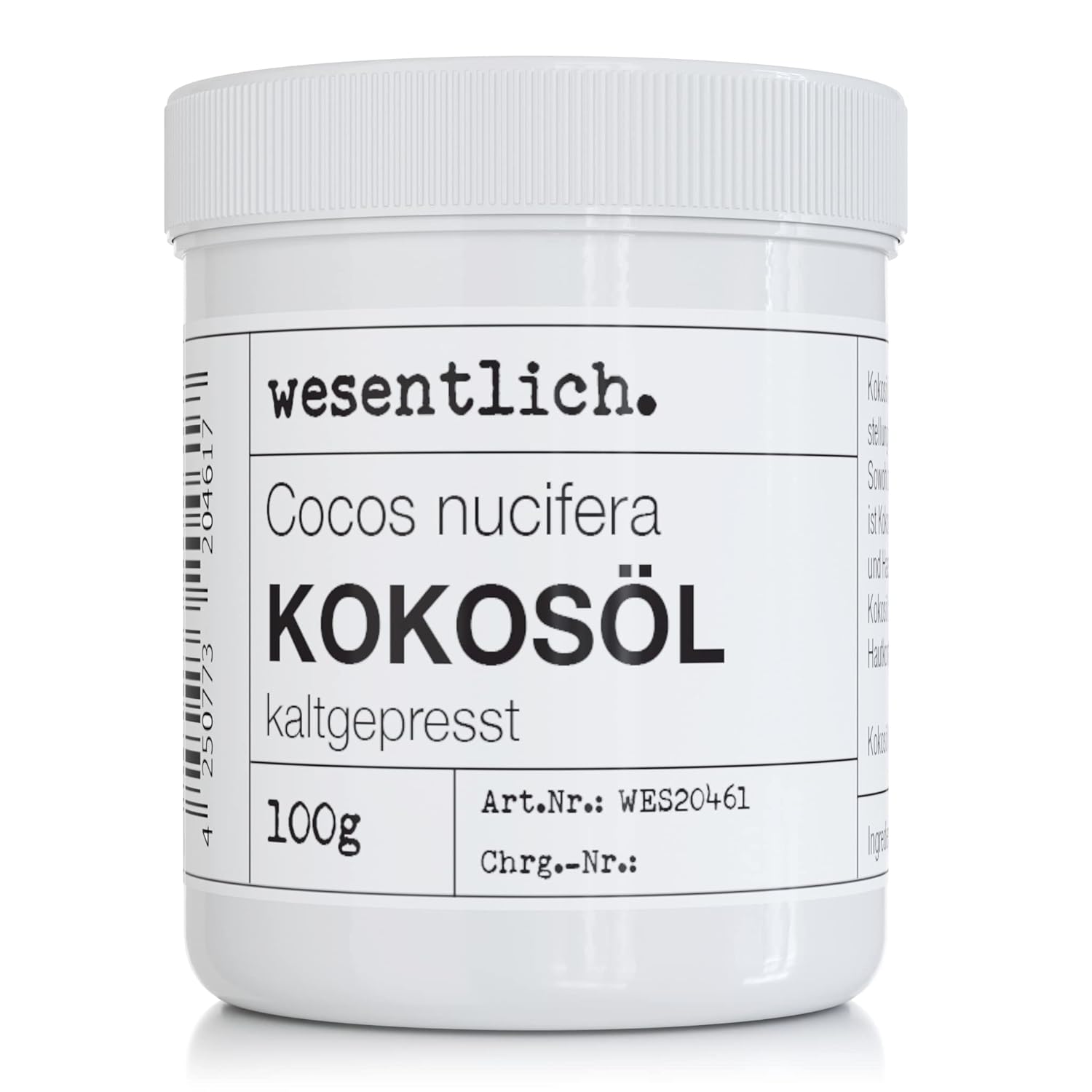 Coconut Oil Cold-Pressed 100 g - Pure Care for Skin and Hair - No Additives - in Resealable Screw Lid Tin by wesentlich.