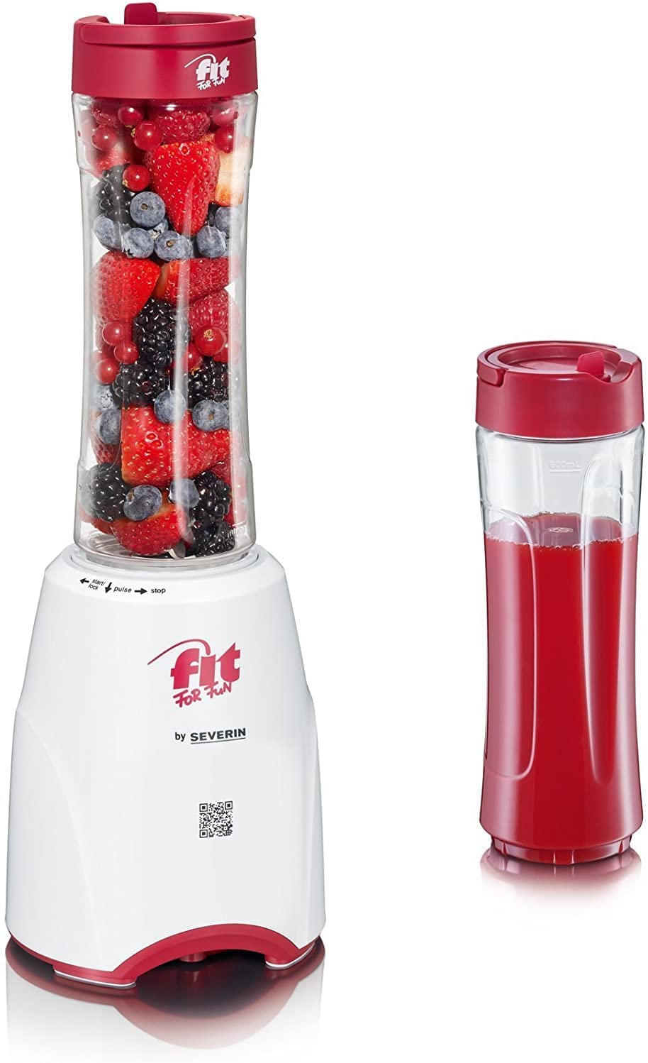 Severin SM 3735 Blender Smoothie Mix and Go Fit For Fun – 600 ml, white/red