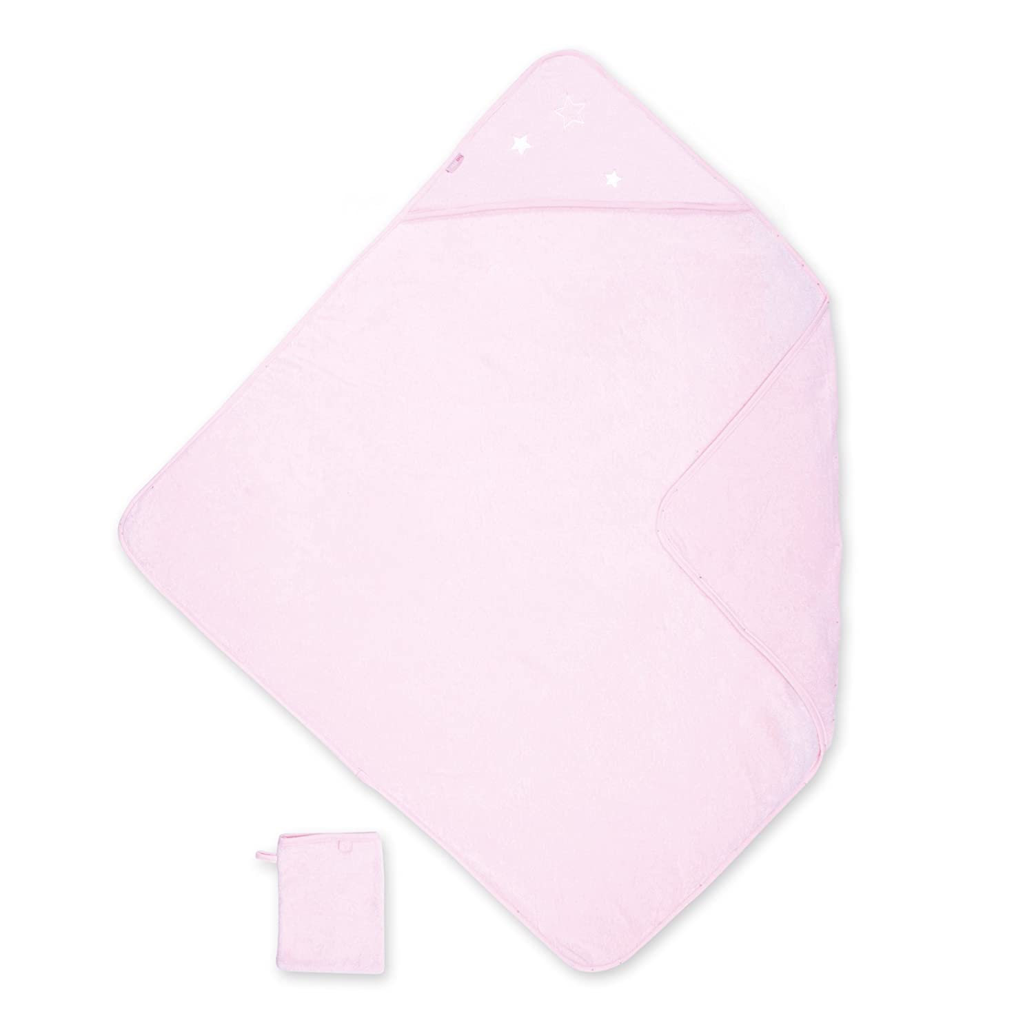 Bemini by Baby Boum 370STARY54TU Hooded Bath Towel Terry Stary Cristal, 90 x 90 cm, Pink