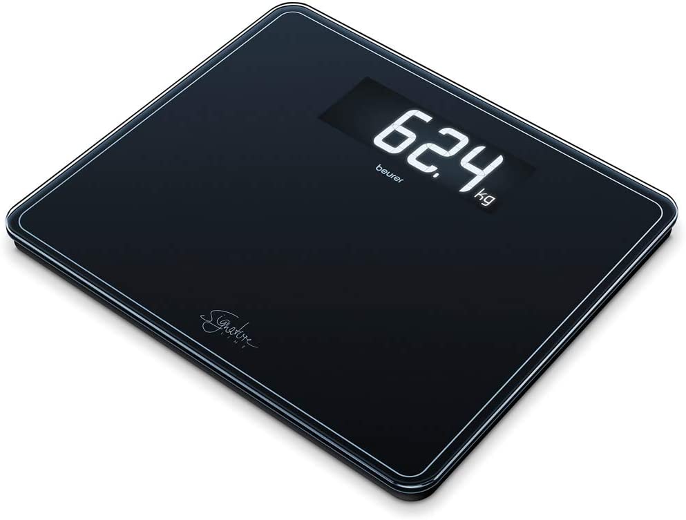 Beurer GS 410 Black Signature Line Glass / Bathroom Scales with Extra Large Safety Glass Tread Surface Stylish Black Display in XXL Format and Load Capacity up to 200 kg