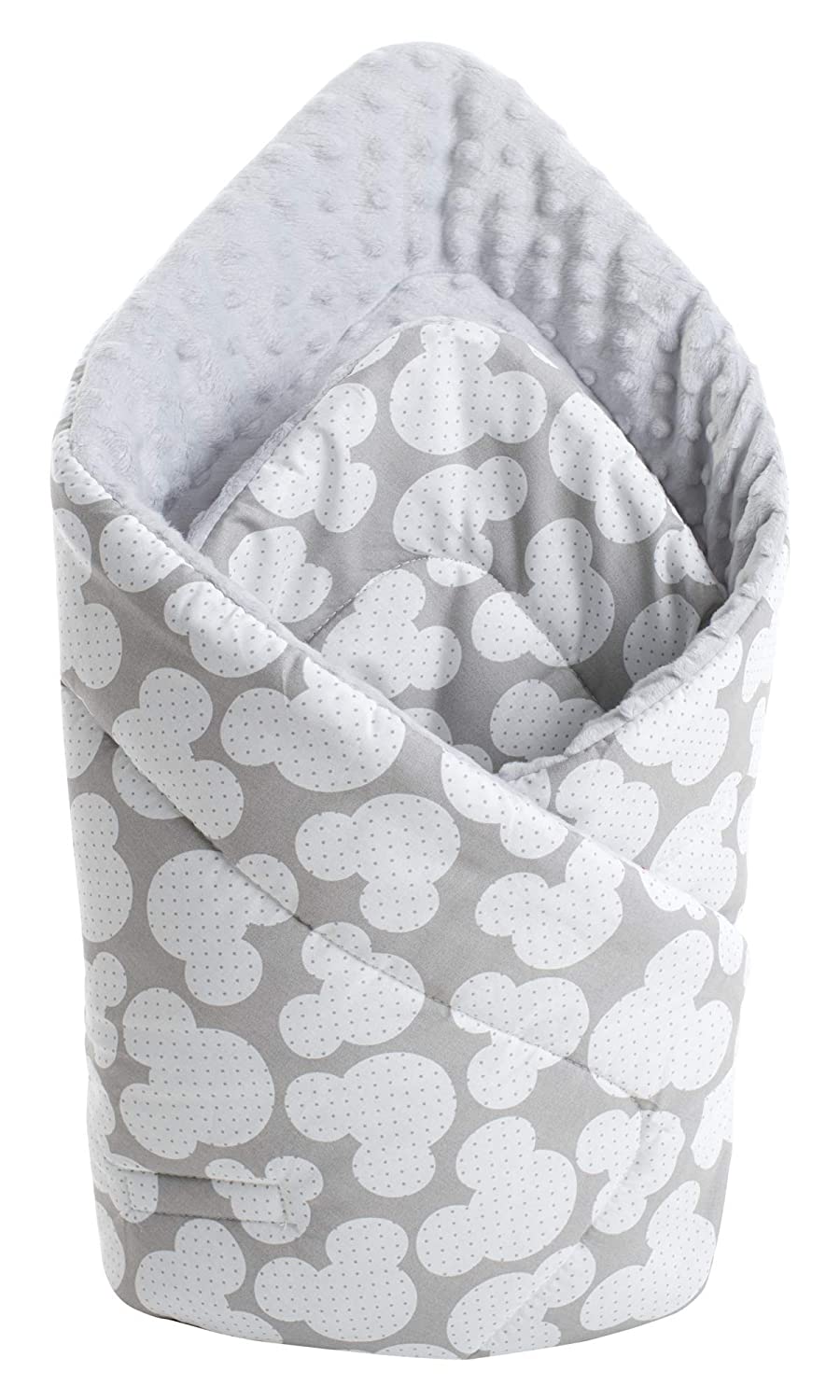 Medi Partners Swaddling Blanket Pillow Minky 100% Cotton 75 x 75 cm Sleeping Bag Double-Sided Soft All Year Round Multifunctional Anti-Allergic Babies (Miki with Grey