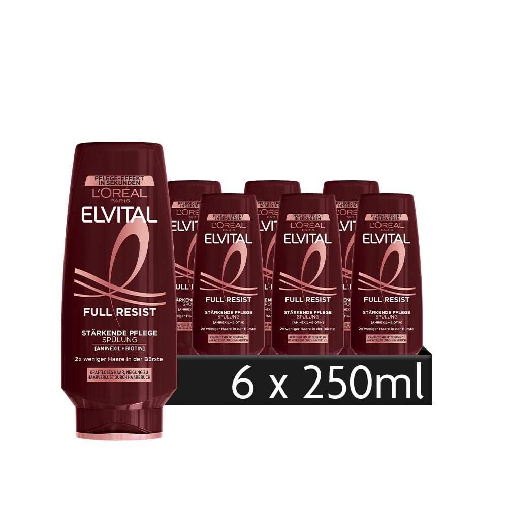 L\'Oréal Paris Elvital Care Conditioner Against Hair Loss Due to Hair Breakage, for Weak, Brittle Hair, with Biotin, Full Resist Power Booster, 6 x 250 ml