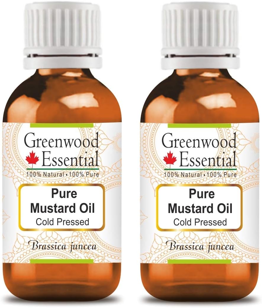 Greenwood Essential Natural Pure Mustard Oil (Brassica Juncea) Natural Pure Therapeutic Quality Cold Pressed (Pack of Two) 100 ml x 2 (6.76 oz)
