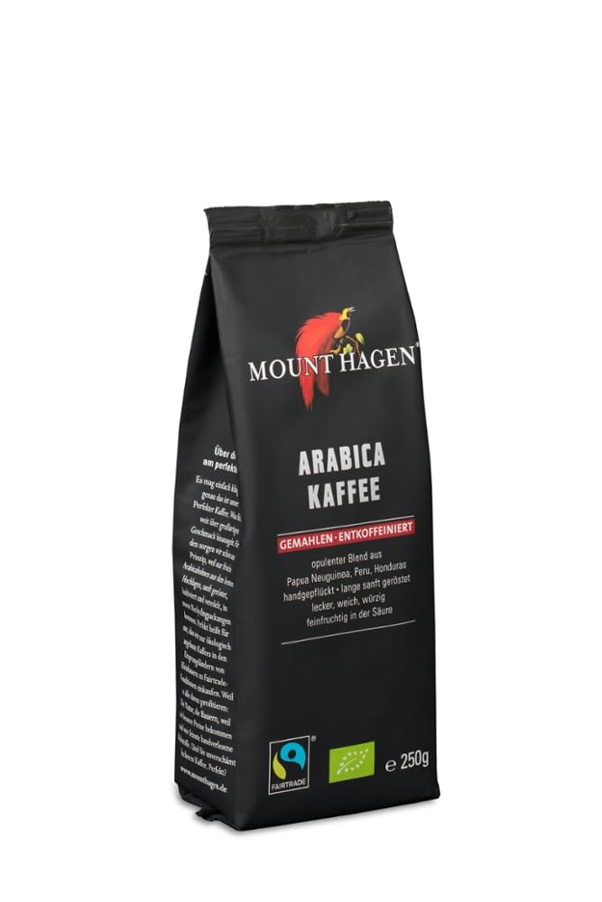Mount Hagen Organic FT Naturland Arabica Roasted Coffee 250 g Ground Decaffeinated