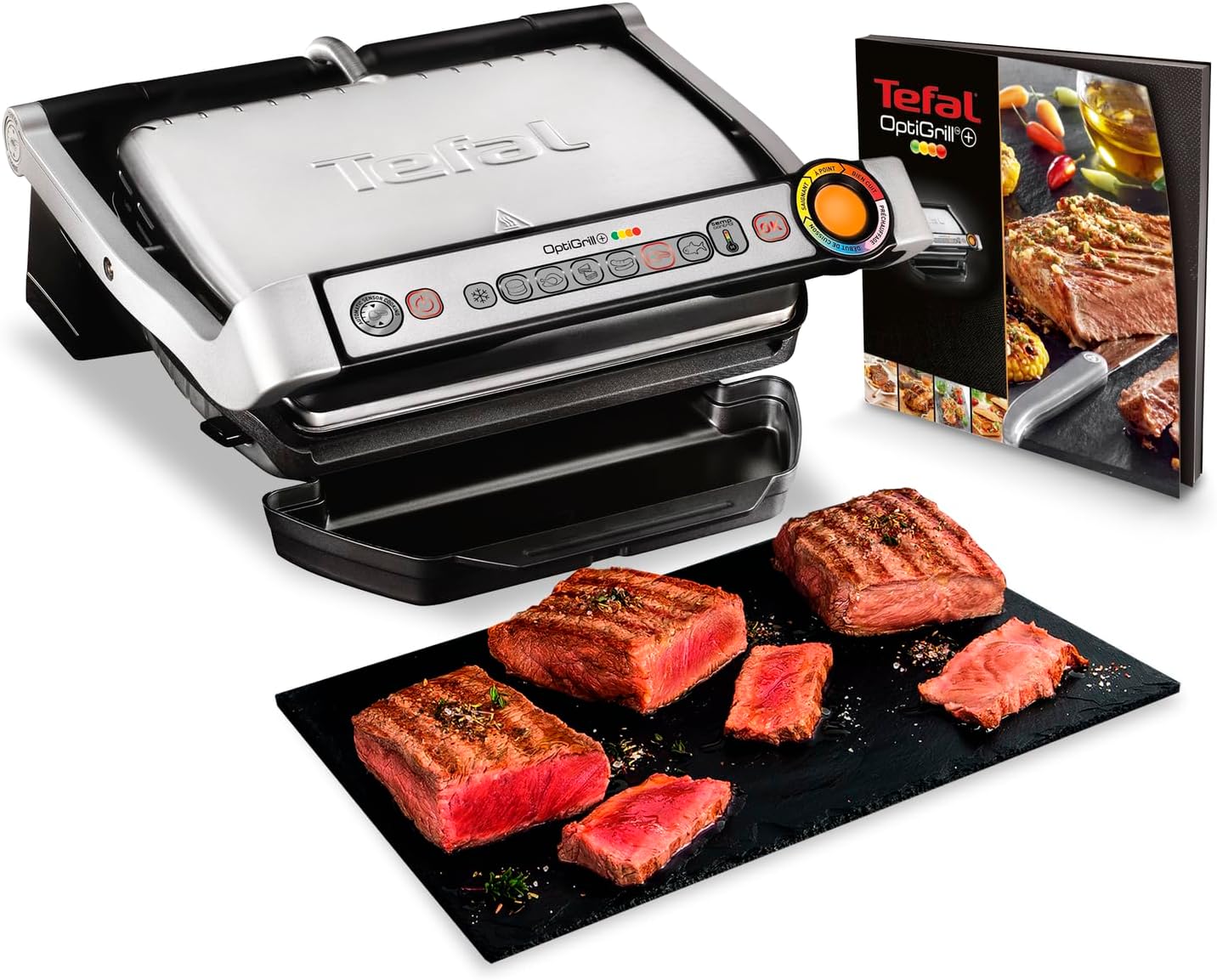 Tefal OptiGrill+ Contact Grill, 6 Programs, Cooking Level Display, Removable Plates, Manual Mode, Electric Grill, Stainless Steel, GC712D12