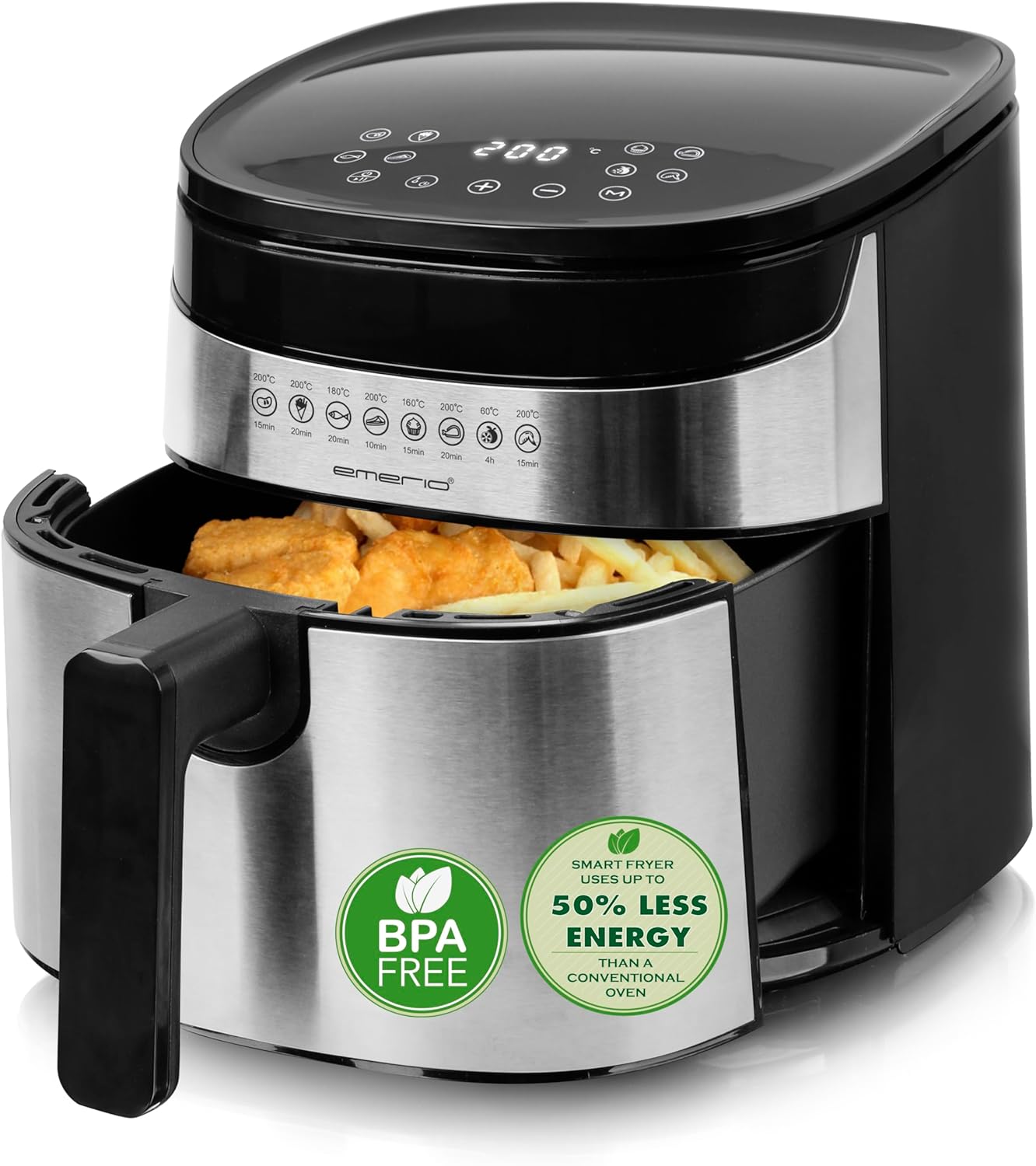 Emerio 4.5 LITRE LARGE Digital Hot Air Frory Top Airfryer Frying Without Additional Oil 8 Automatic Programs Stainless Steel Inox BPA Free Quick Heating Easy To Clean 1300 W AF-129084