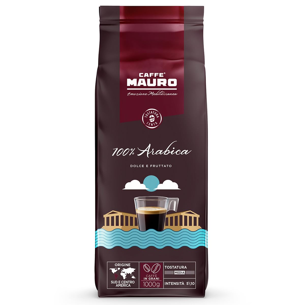 Caffè Mauro - Coffee Beans - 1 kg - 100% Arabica Blend - Medium Roast - Intensity 5/10 - Made in Italy - 1 kg Pack