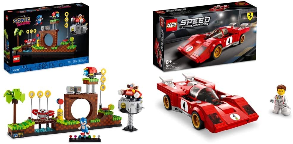 LEGO Ideas 21331 Sonic The Hedgehog - Green Hill Zone Set with Dr. Eggmann & 76906 Speed Champions 1970 Ferrari 512M Model Car Kit Toy Car Racing Car for Kids 2022 Collection