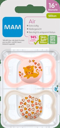 Pacifier Air silicone, pink/cream, from 16 months, 2 pcs