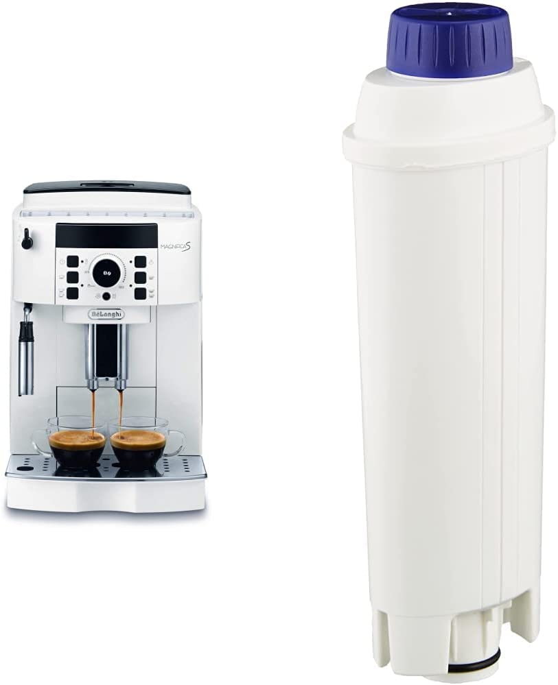 DeLonghi De\'Longhi ECAM21110W ECAM 21.110.W Automatic Espresso Machine, White & Original Water Filter DLSC002 - Accessories for De\'Longhi Fully Automatic Coffee Machines with Water Filter, White