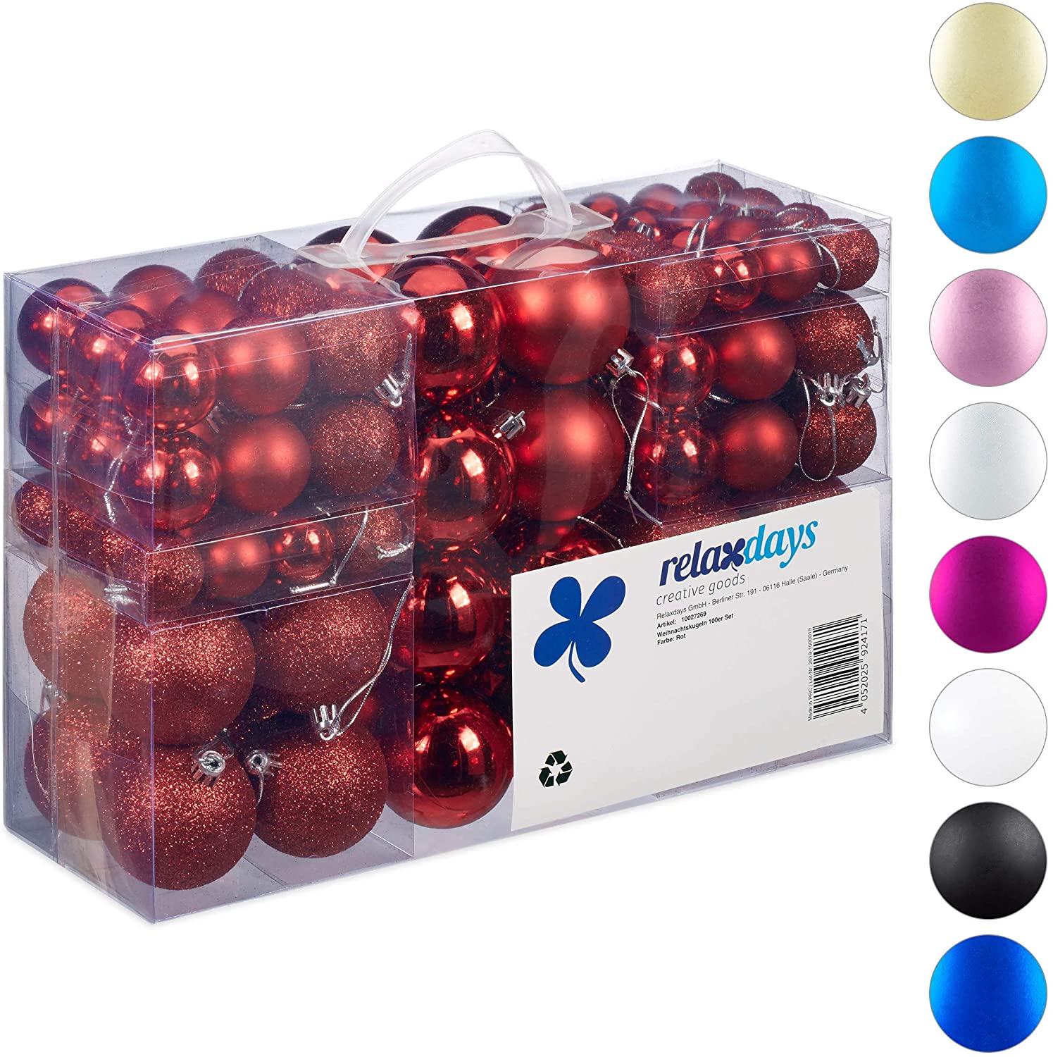 Relaxdays Christmas Baubles Set Of 100 Christmas Decorations Matte Shiny Gl
