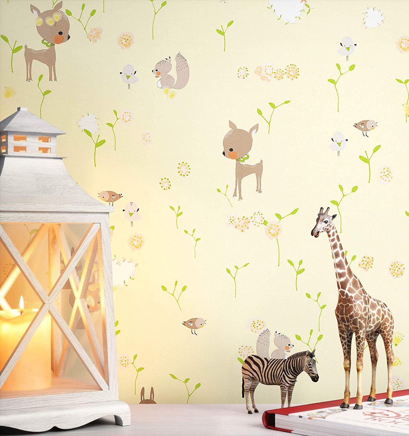 Newroom Design Newroom Childrens Wallpaper, Brown, Deer, Bird, Childrens Paper, Yellow P
