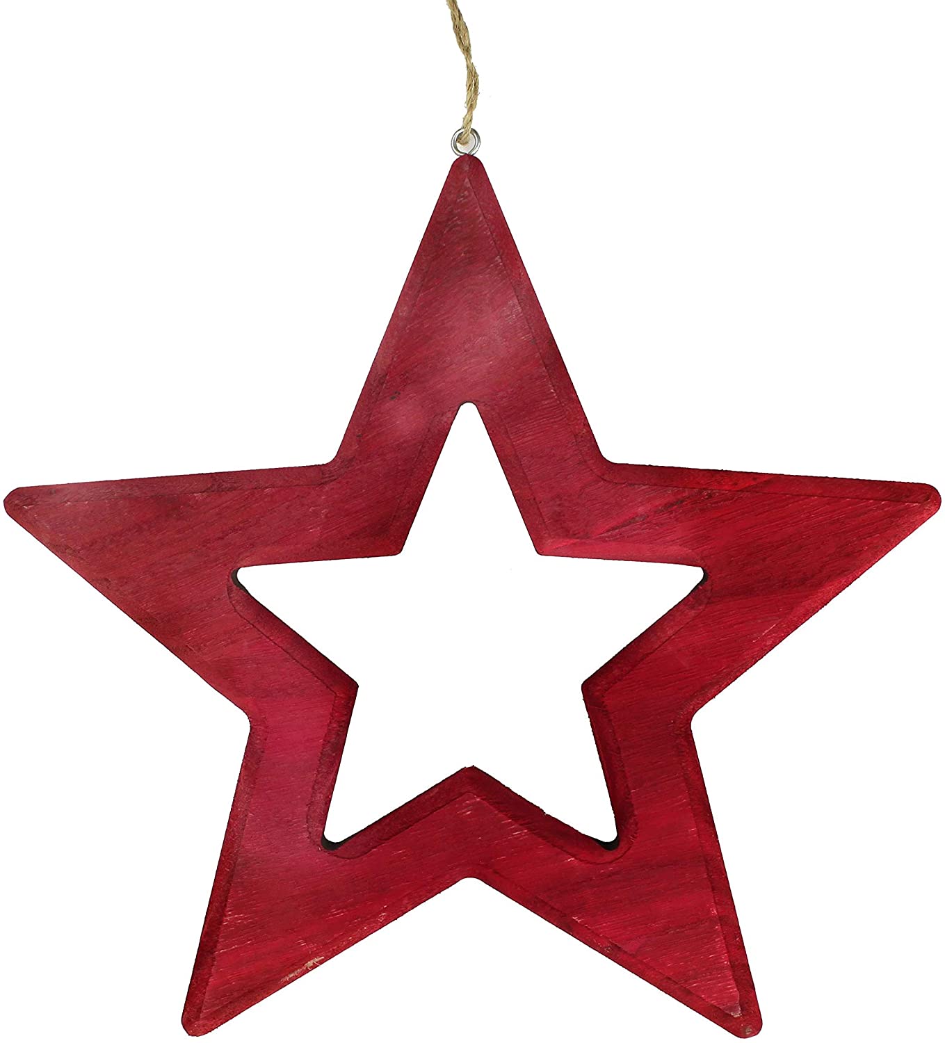 Wooden Hanging Star In Red - Two Different Sizes 20 Cm Or 30 Cm