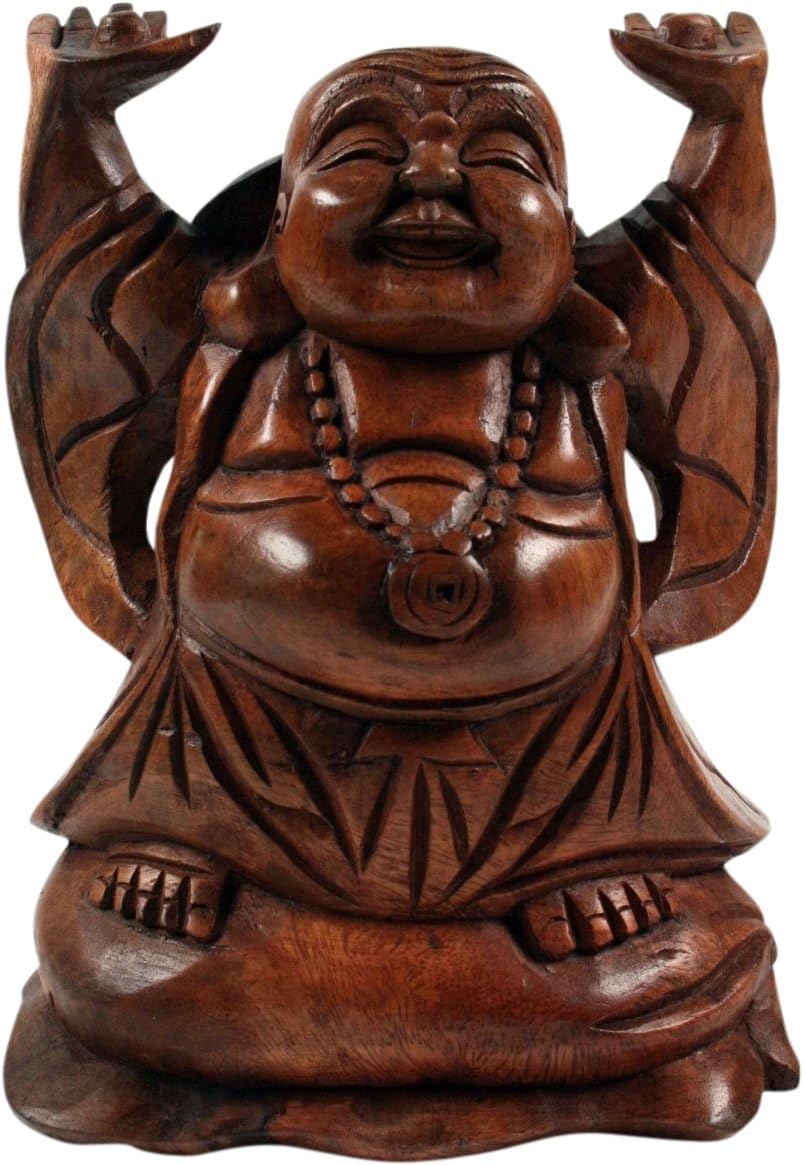 GURU SHOP Carved Lucky Buddha 20 cm - Model 7, Brown, Buddha