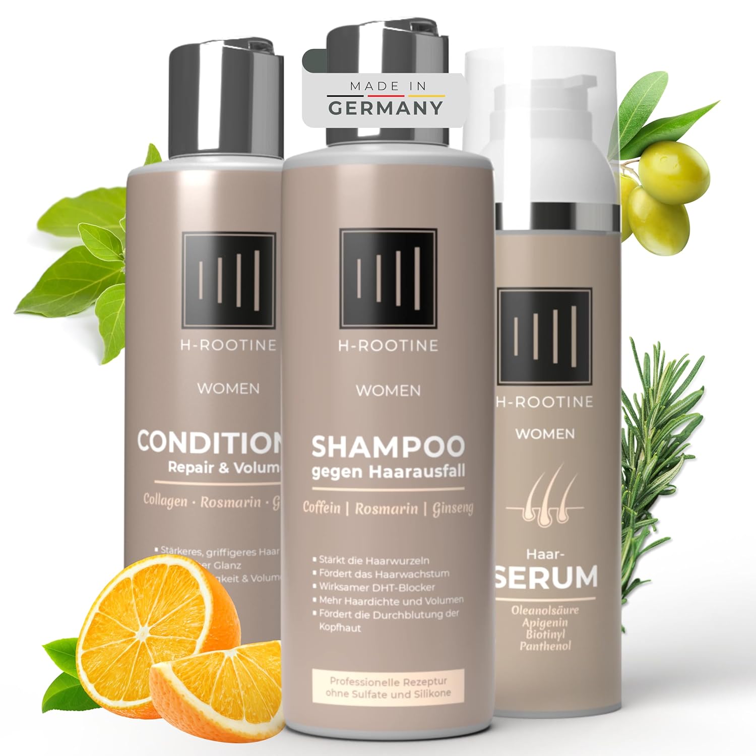 H-Rootine Hair Complete Set - Women\'s Hair Shampoo - Repair Conditioner - Hair Shampoo - Set of 3 - Shampoo Hair Loss Women\'s Serum Hair Growth Agent - Beauty Gift Set for Women