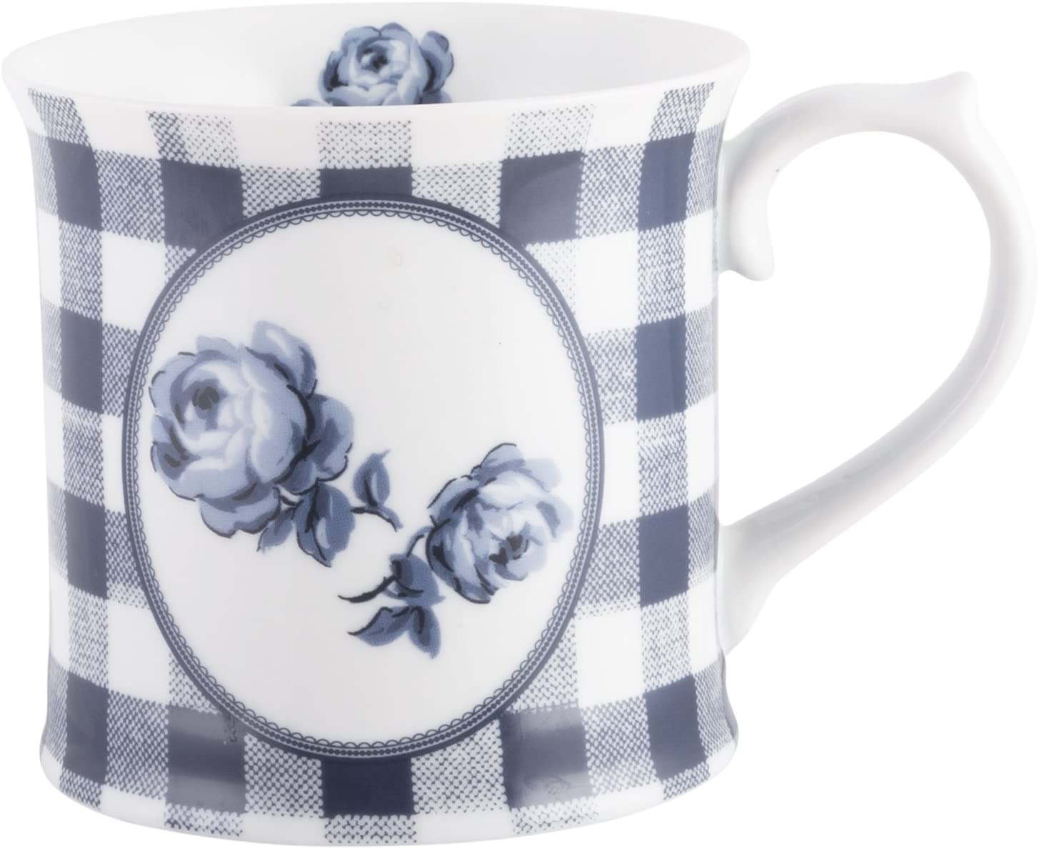 Katie Alice Vintage Indigo Beer Stein/Mug – Gingham Porcelain Flower Design, Blue