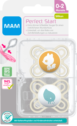 MAM Pacifier Perfect Start Silicone, cream, 0-2 months, 2 pcs