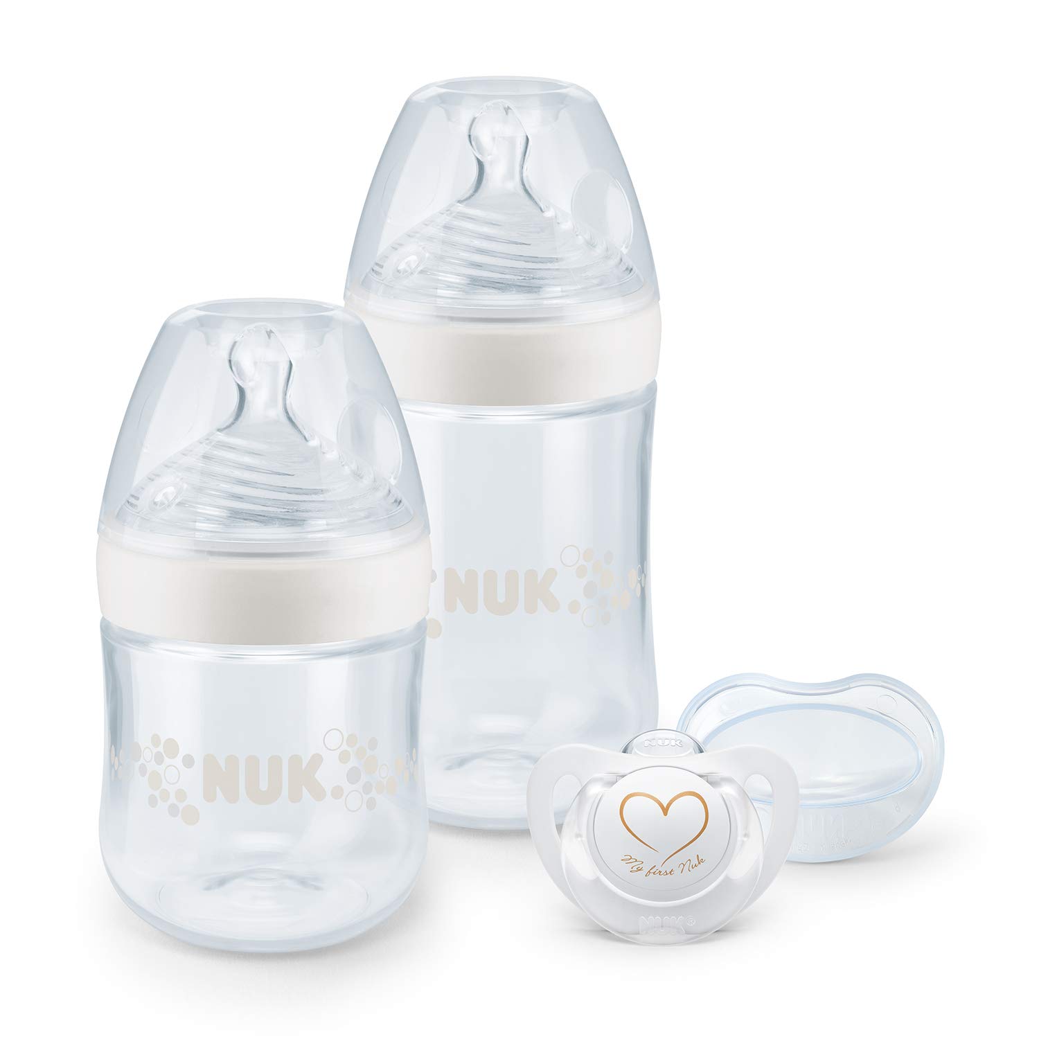 Nuk Nature Sense Baby Bottles | 0-18 Months | 2 x Anti-Colic Baby Bottles & Genius Pacifiers | BPA Free | Pack of 4 Start set White