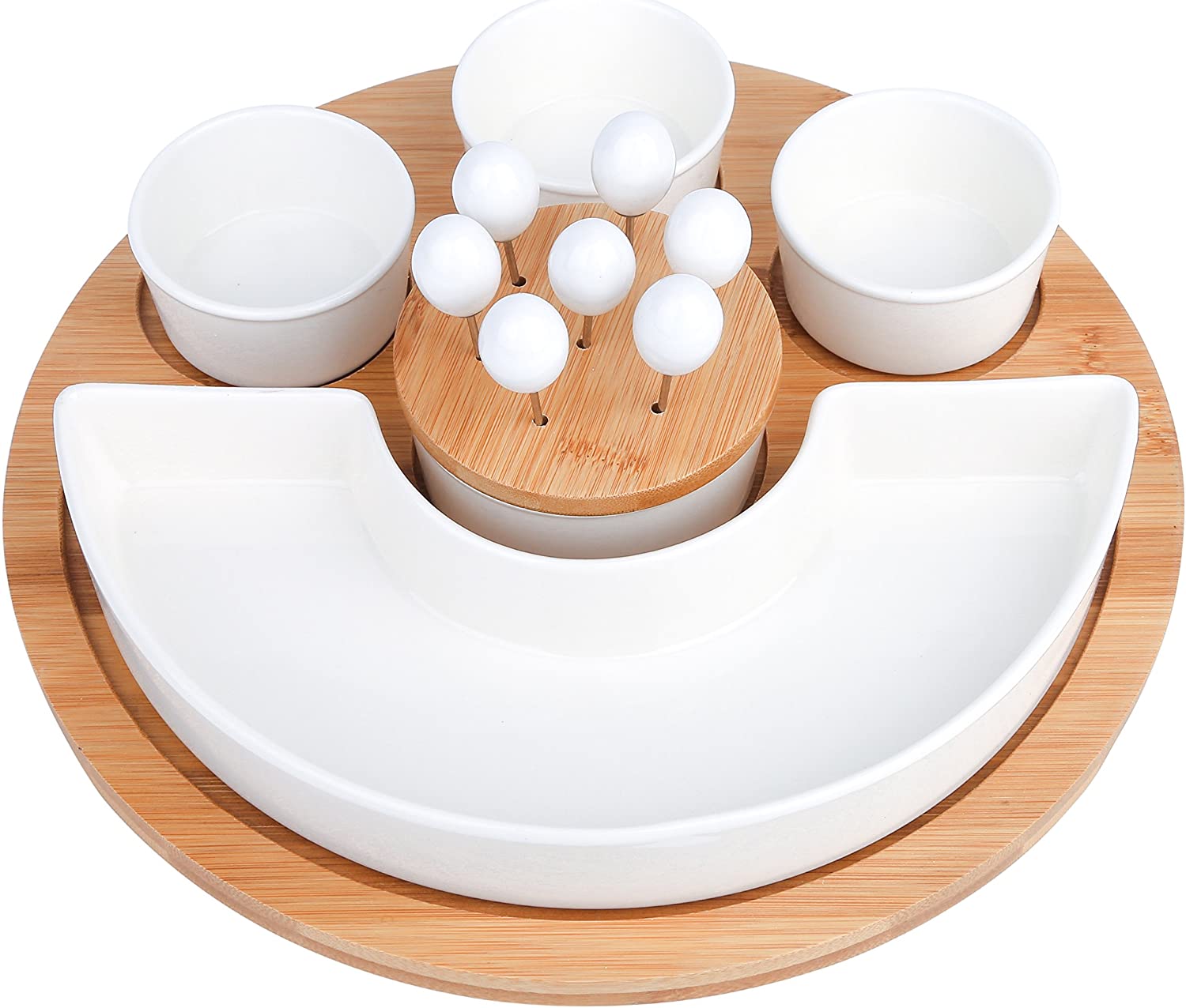 vancasso Porcelain snack bowls with 3 dip bowls, 7 skewers and bamboo tray, dessert bowls, serving bowls set.