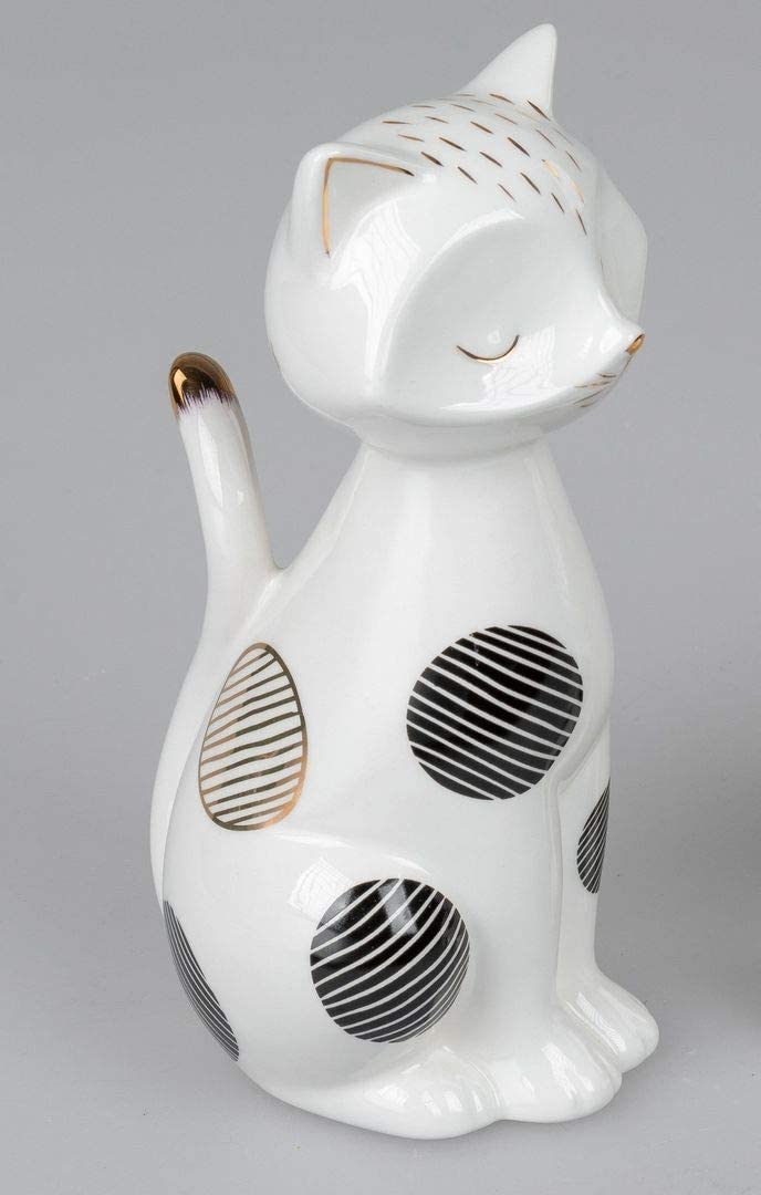Itrr Decorative Cat Standing White Glazed Stoneware Approx. 20 Cm.