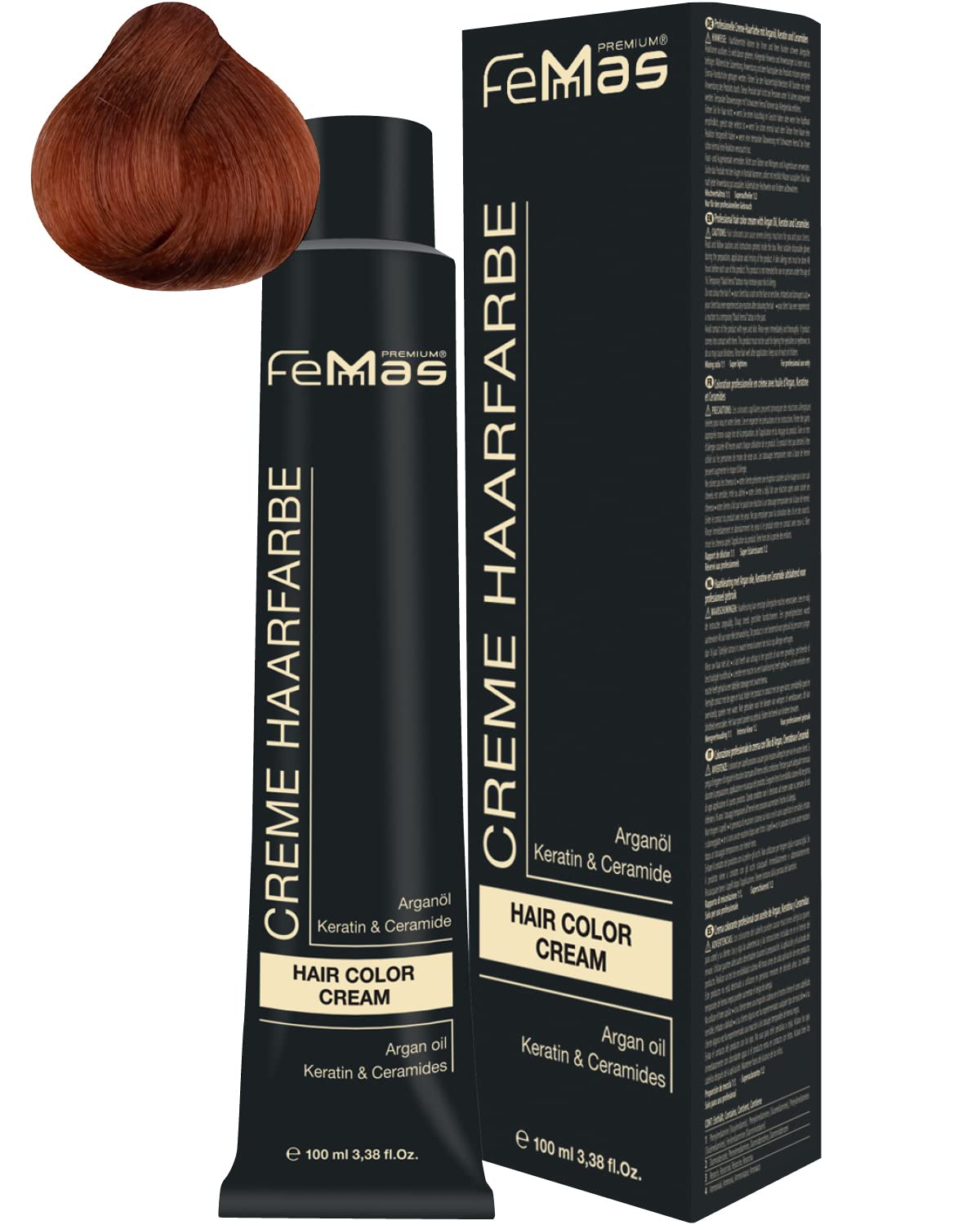 Femmas Hair Colour Cream, 100 ml Hair Colour with Argan Oil, Keratin & Ceramide (Light Blonde Copper 8.4), ‎light 8.4