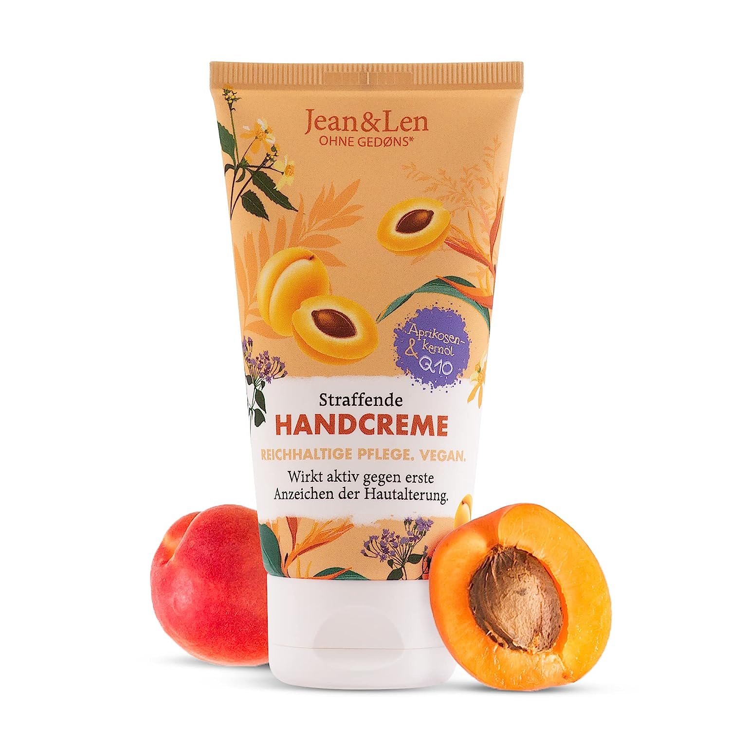 Jean & Len Firming Hand Cream Apricot Sernel Oil / Q10, Rich Care, Actively Against First Signs of Skin Aging, For Dry Hands, Paraben & Silicone, Hand Cream Tube, 75 ml