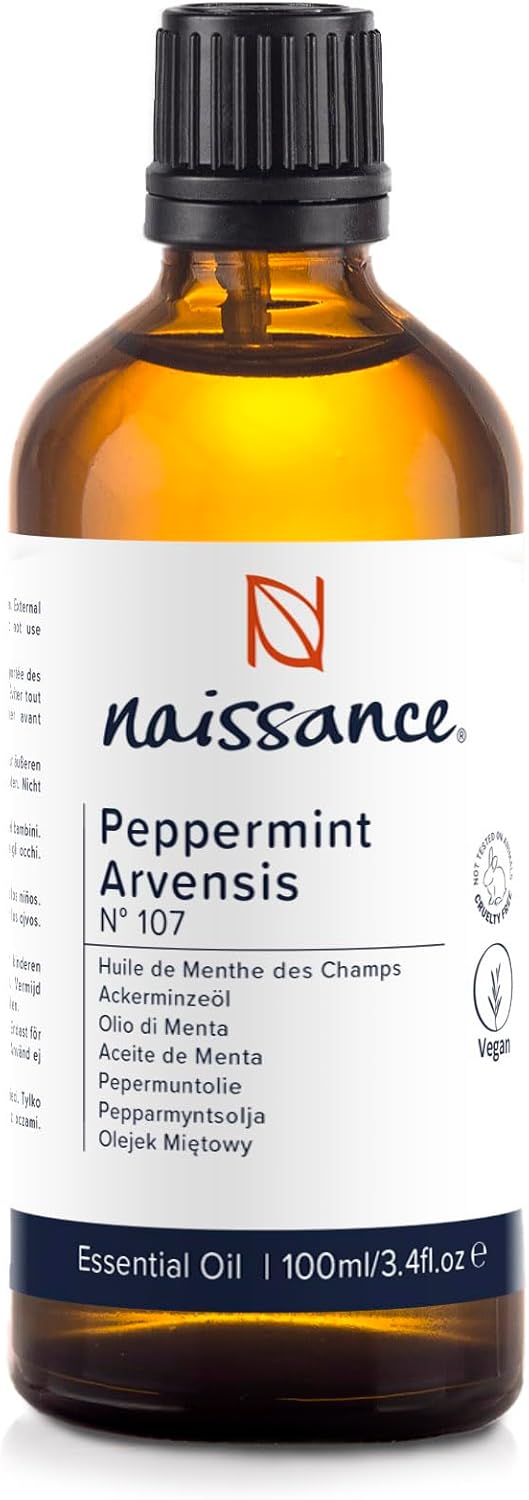 Naissance Mint Oil (No. 107), 100 ml, Mentha Arvensis, 100% Pure Field Mint Essential Oil, Mint Oil for Natural Cosmetics, Aromatherapy, Oil Burners, Fragrance Oil for Aroma Diffusers