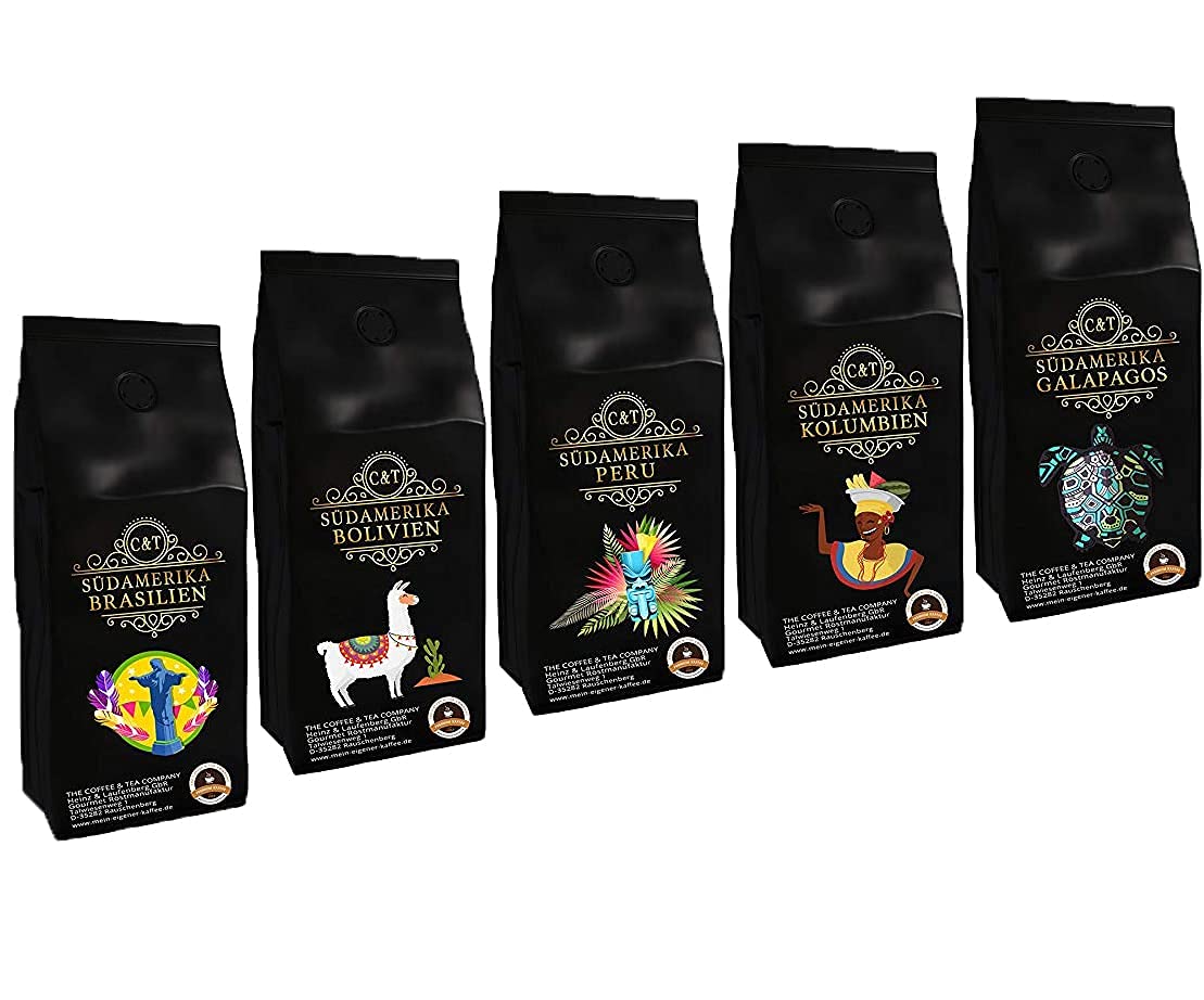 Country Coffee Gift Set \ "South America \", Coffee Beans Freshly Roasted 5 x 500 G Economy Pack Ground