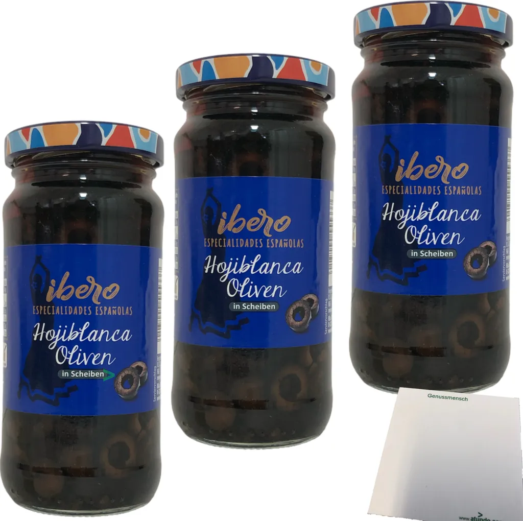 Ibero black Hojiblanca olives sliced ​​3-pack (3x230g jar) + usy block