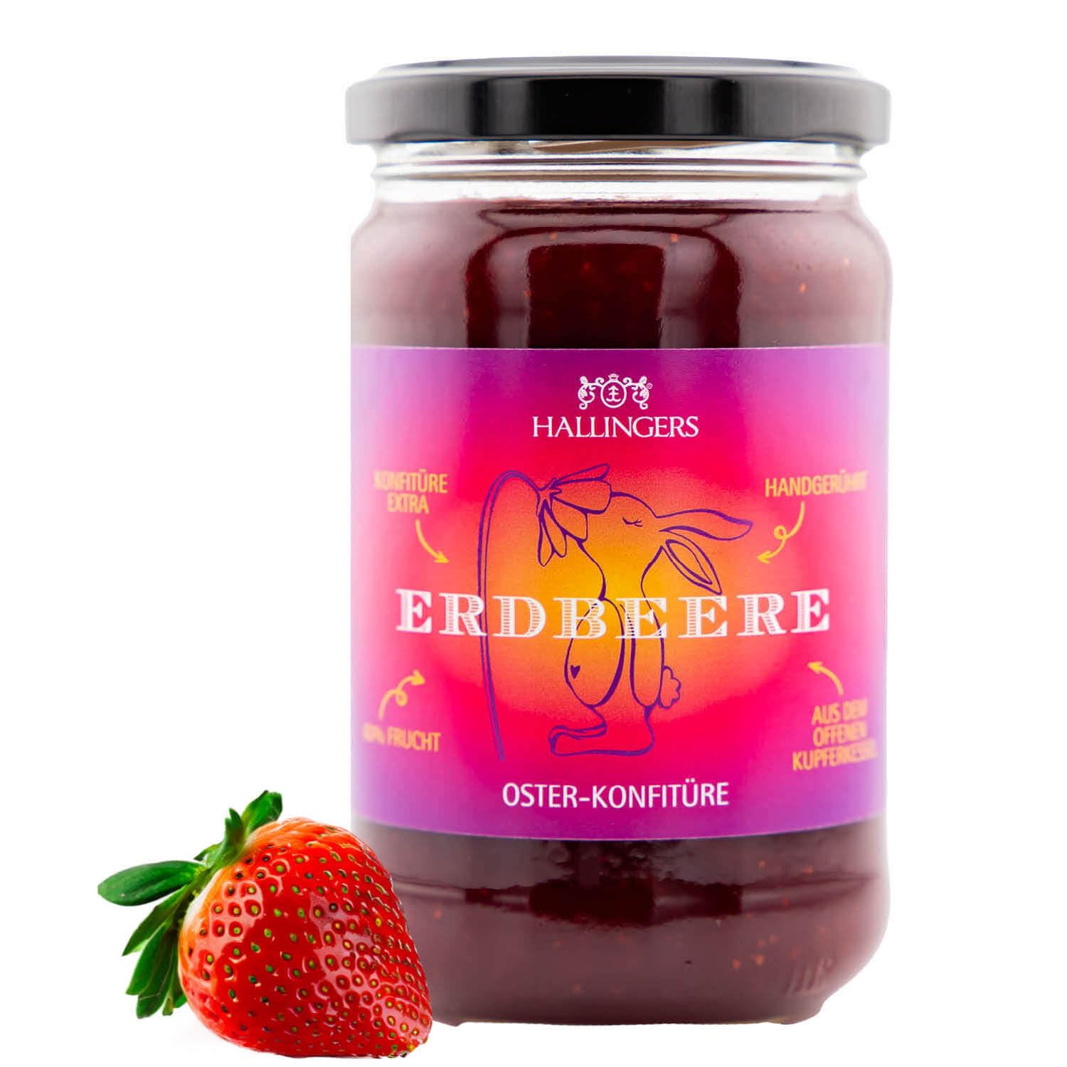 Hallingers Easter Jam Strawberry - Easter Gifts for Easter Baskets for Easter, Hand Stirred Jam for Easter Breakfast (Glass) - Easter Gifts Easter Basket Easter Eggs & Easter Decoration | Congratulations